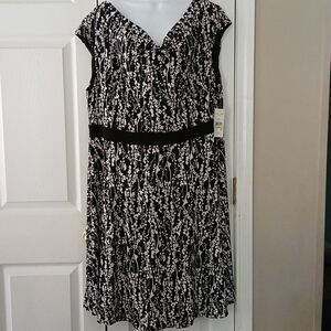 Laura Jeffries black white print  career  midi dress Sz 18W  NWT